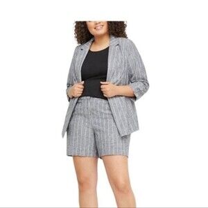 Lane Bryant gray and white striped linen blend the Bryant blazer size 20” NWT